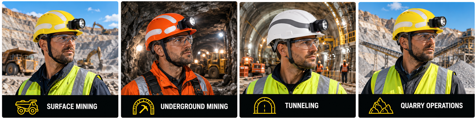 Mining & Underground Safety Helmets for Professional Operations Горнодобывающие защитные каски для открытых и подземных горных работ, туннельных и карьерных работ.