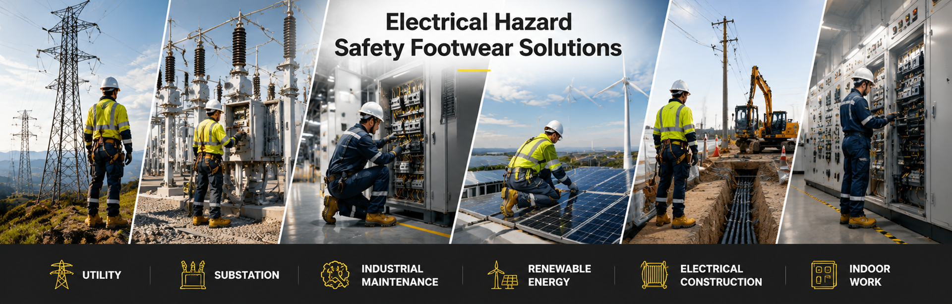 Safetoe Electrical Hazard Safety Footwear Solutions for Utility and Industrial Applications Защитные ботинки с рейтингом EH для работников коммунальных предприятий, электротехнического обслуживания, распределения электроэнергии и возобновляемых источников энергии.