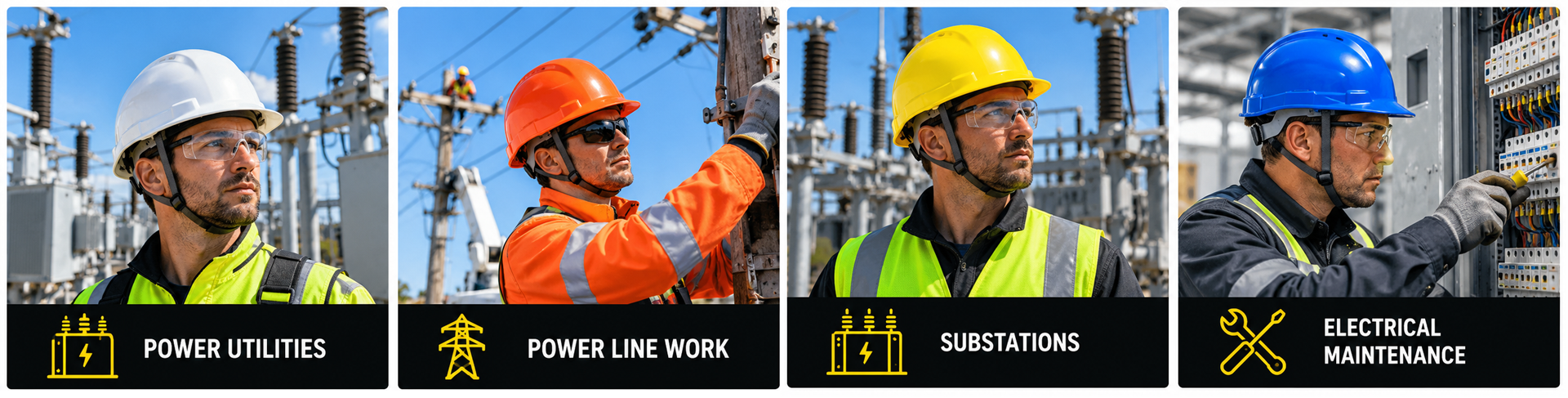 Electrical & Utility Safety Helmets for Power Work Электрозащитные каски для электроэнергетических предприятий, работ на линиях электропередач, подстанций и обслуживания электрооборудования.