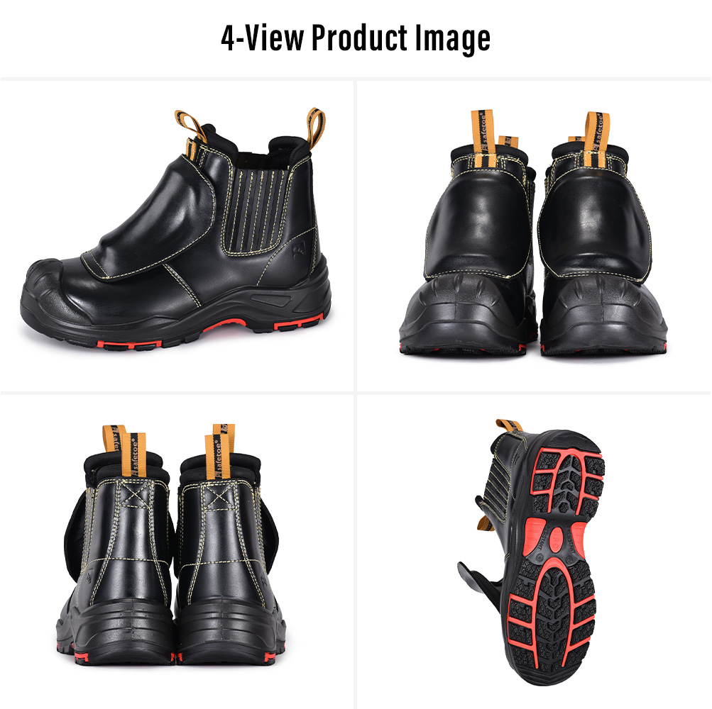 M-8025NBKMP Metal-Free Metatarsal Safety Boots Four Views Изображение в четырех ракурсах безметалловых плюсневых защитных ботинок М-8025НБКМП для горнодобывающих и сварочных работ