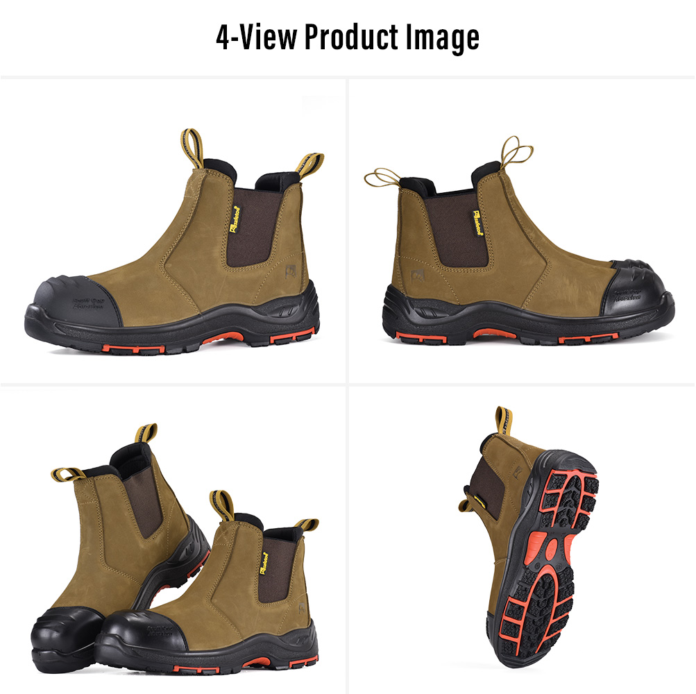 M-8025NB Slip-On Work Boot Views Несколько изображений коричневых кожаных защитных защитных ботинок без шнуровки M-8025NB