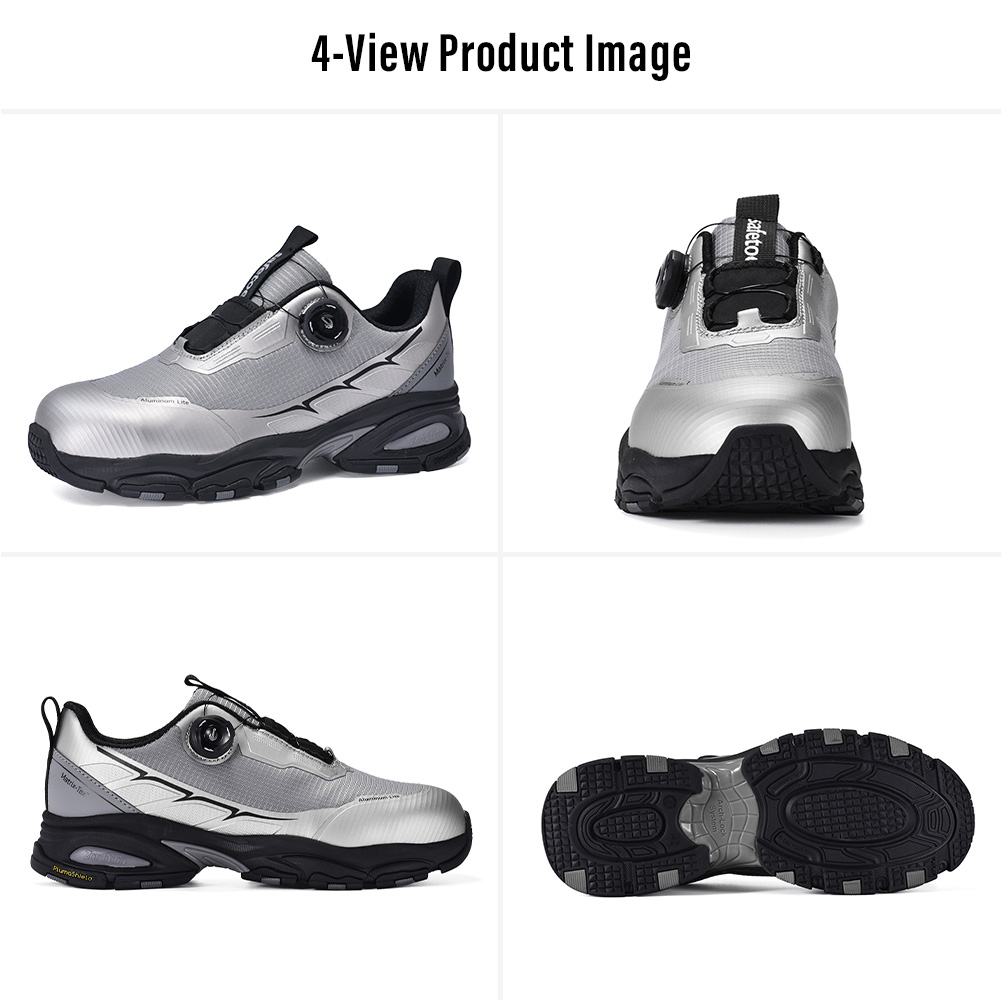L-7601 Silver Safety Shoes Four-View Display Изображение защитной обуви L-7601 с серебряным алюминиевым носком QuickDial™ серебристого цвета L-7601.
