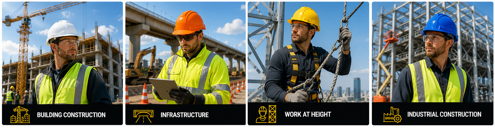 Construction Safety Helmets for Professional Jobsites Строительные защитные каски для строительства, инфраструктуры, работ на высоте и промышленного строительства.