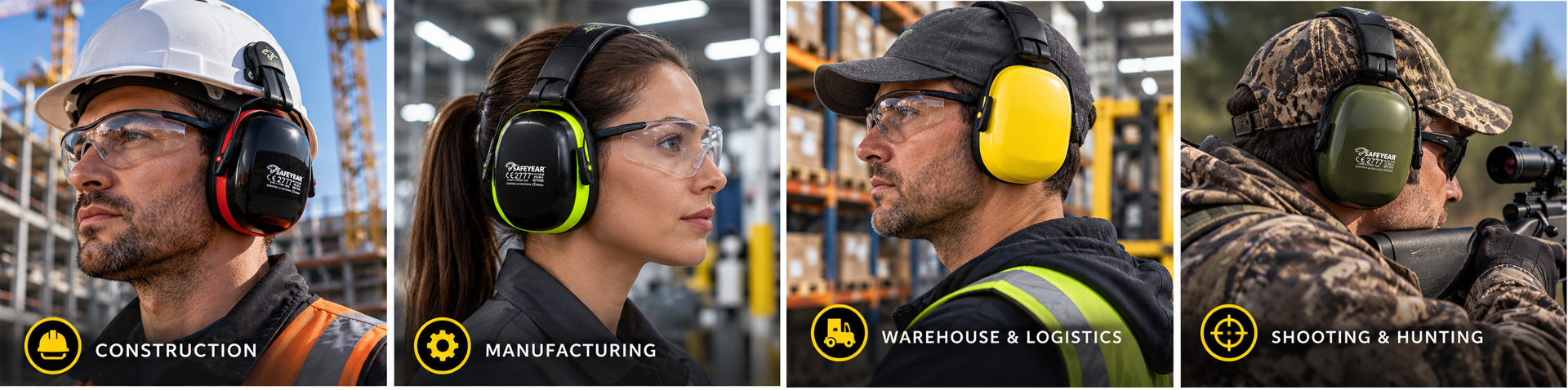 Safety Earmuffs for Industrial and Shooting Hearing Protection Защитные наушники Safeyear для защиты органов слуха в строительстве, производстве, логистике и стрельбе
