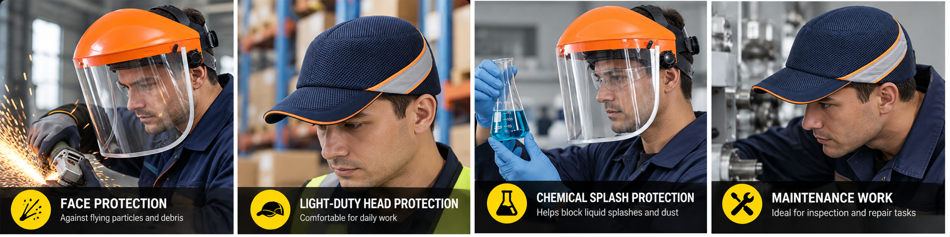Face Shields, Bump Caps & Helmet Accessories Лицевые щитки, защитные колпачки и аксессуары для защиты на рабочем месте
