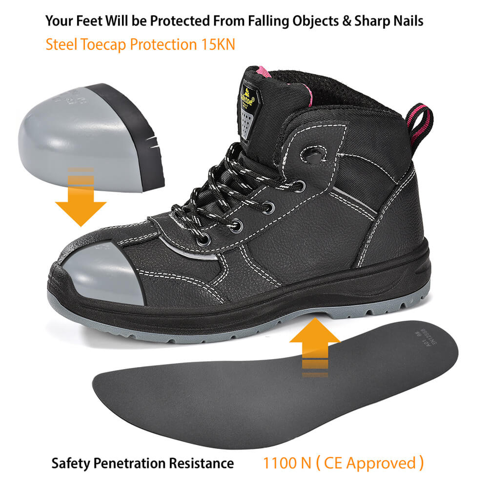 Водонепроницаемые кожаные черные защитные рабочие ботинки для женщин Construction M-8516W