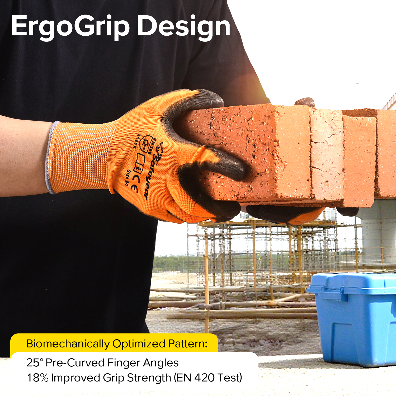 PU с покрытием тяжелых рабочих перчаток PN8003 Orange