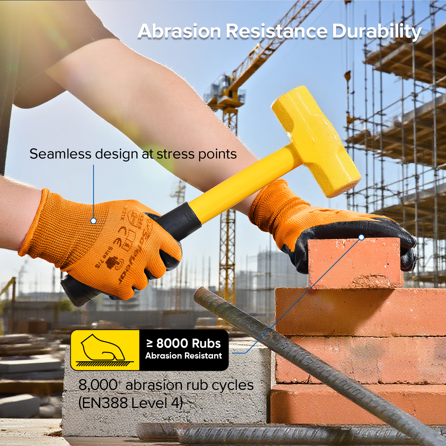 Защитные рабочие перчатки с нитриловым покрытием N1552 Оранжевые