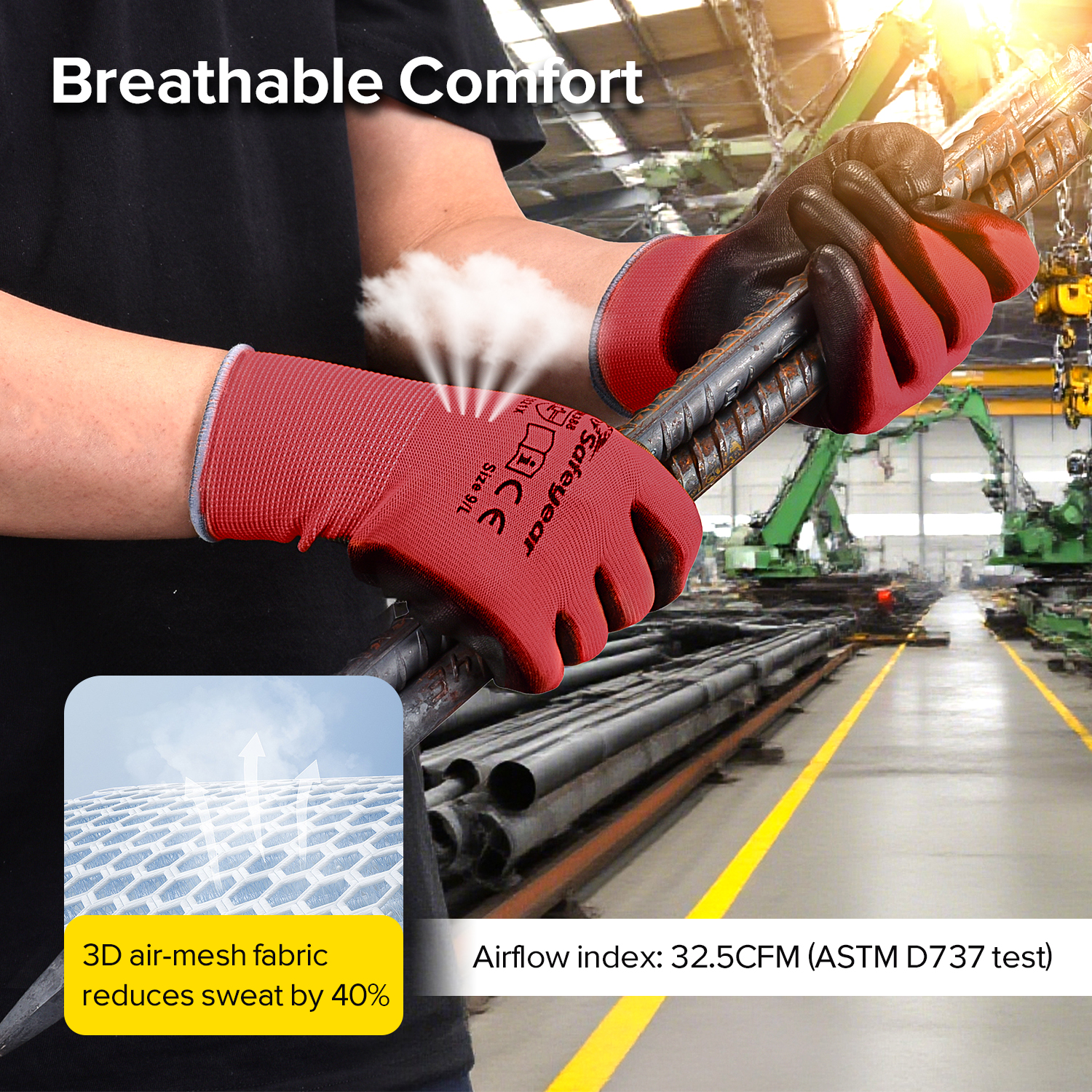 Рабочие перчатки для тяжелых условий эксплуатации с полиуретановым покрытием PN8003 FlexShield Work Red 