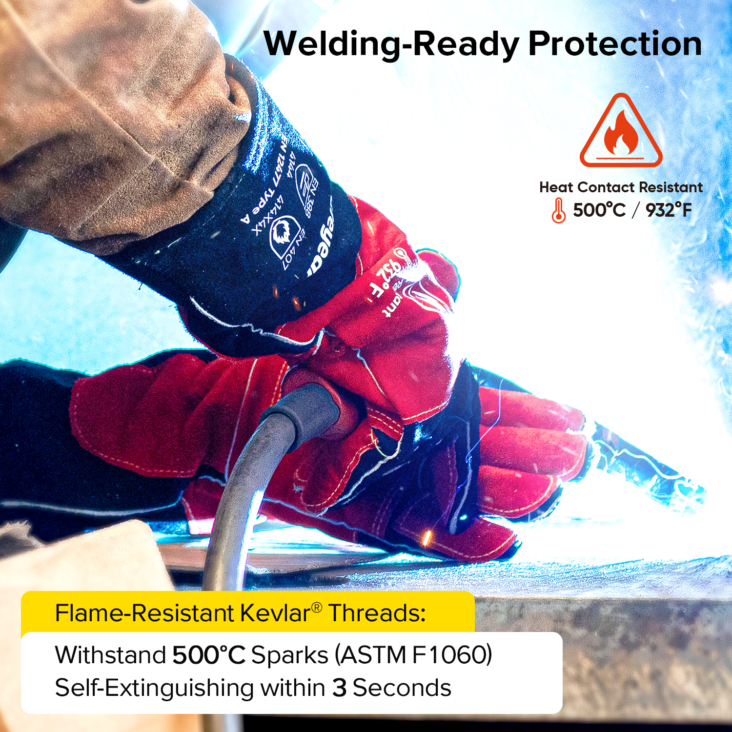 Кожаные сварочные перчатки для MIG/TIG | Тепловая защита (EN 407) FL-1023