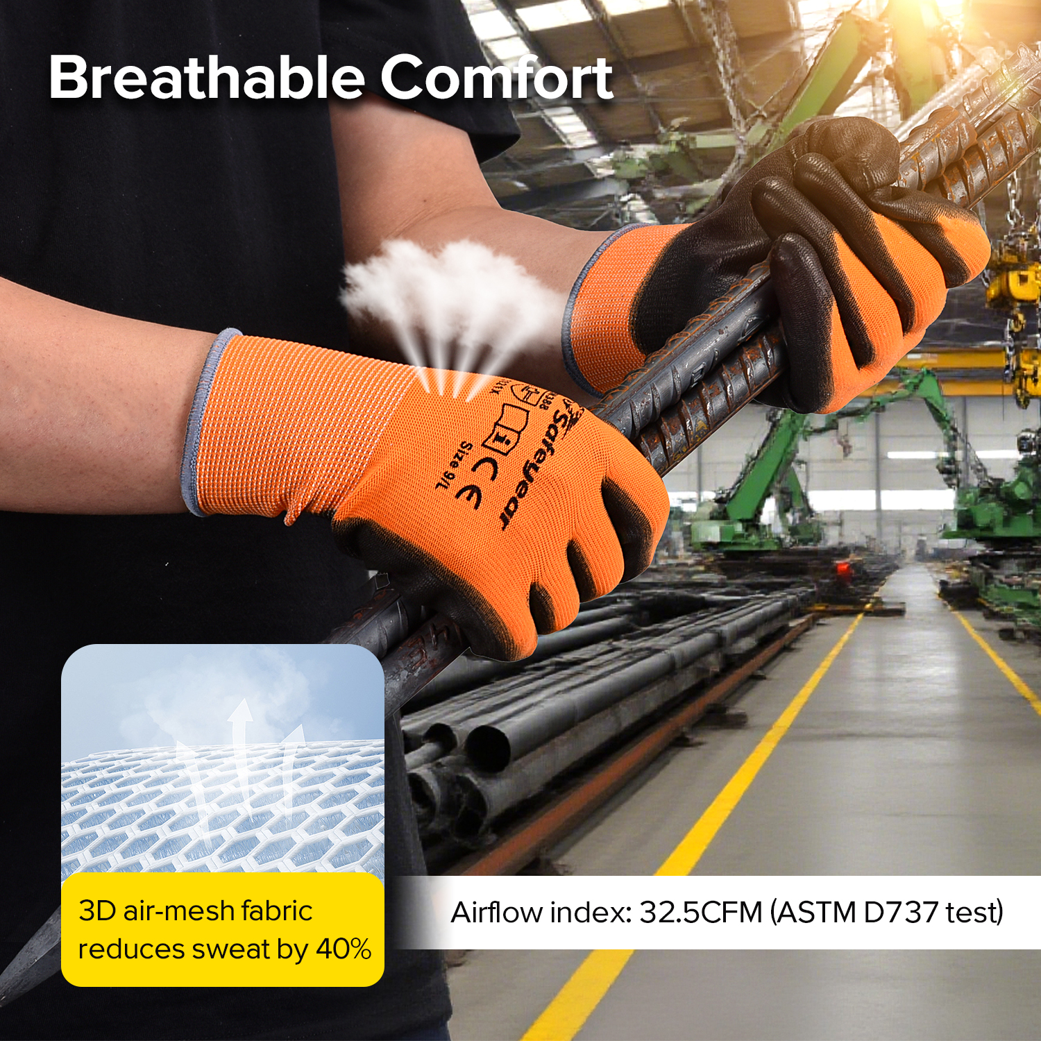 PU с покрытием тяжелых рабочих перчаток PN8003 Orange