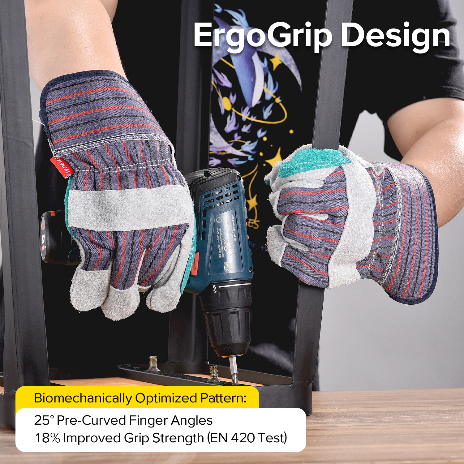 Перчатки против порезов из воловьей кожи ладони. Перчатки FL-1015, синие.