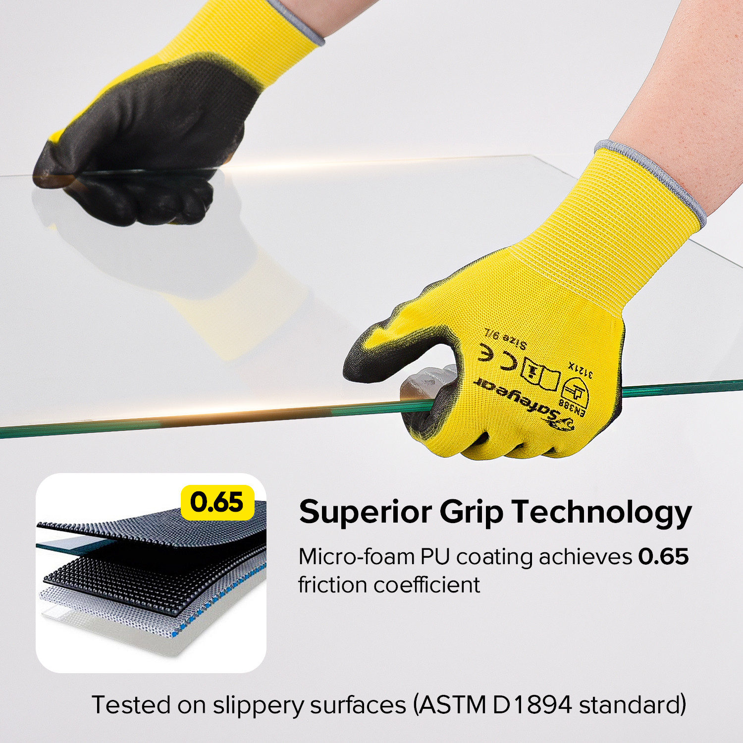 PU с покрытием тяжелых рабочих перчаток PN8003 желтые