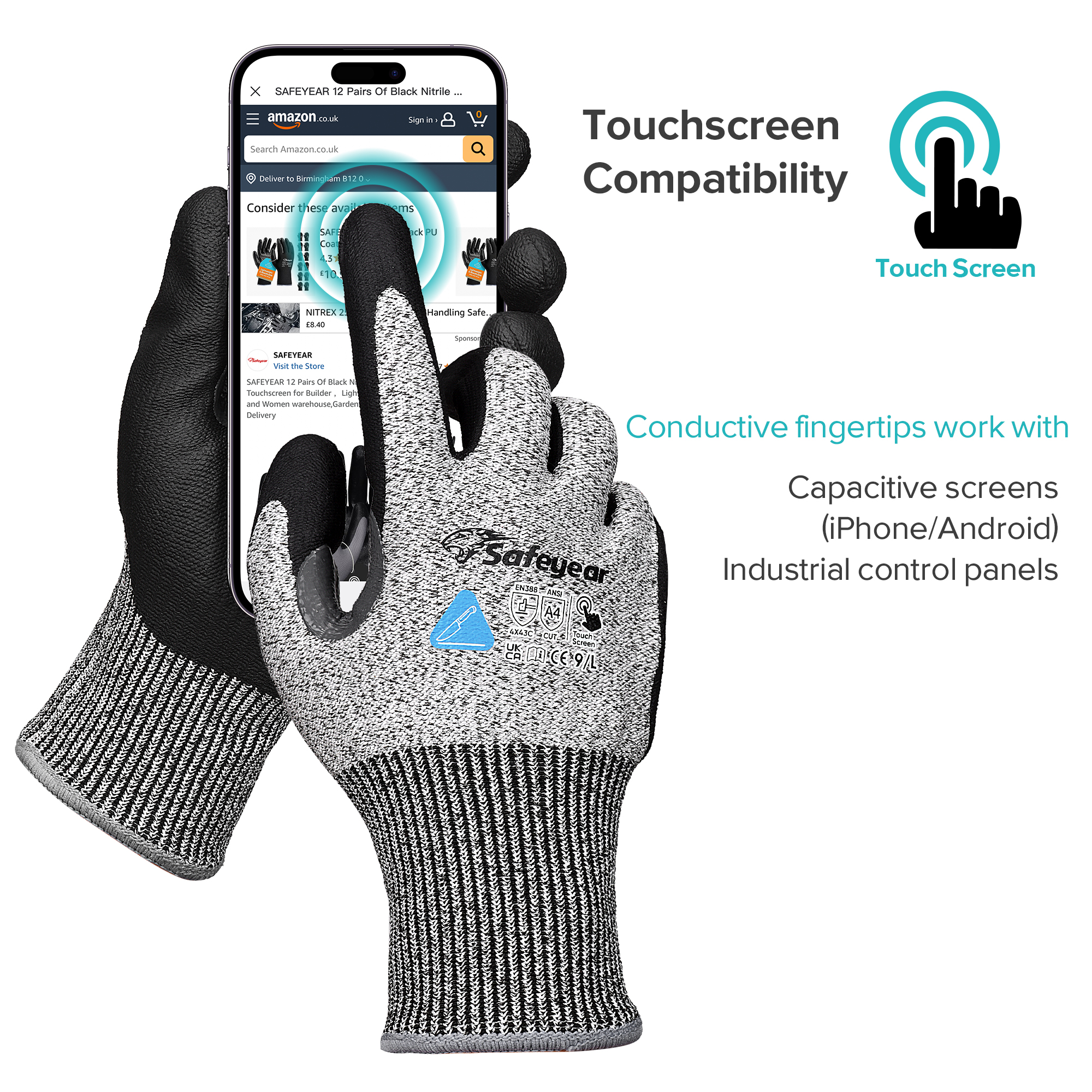 Строительные рабочие перчатки срезаны резистентные рабочие перчатки PD8045 Black