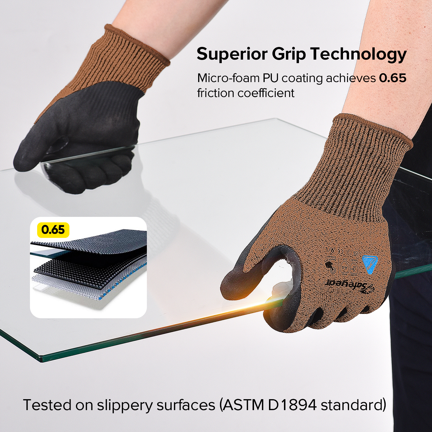 Перчатки для строительных работ Устойчивые к порезам защитные рабочие перчатки PD8045 Коричневый