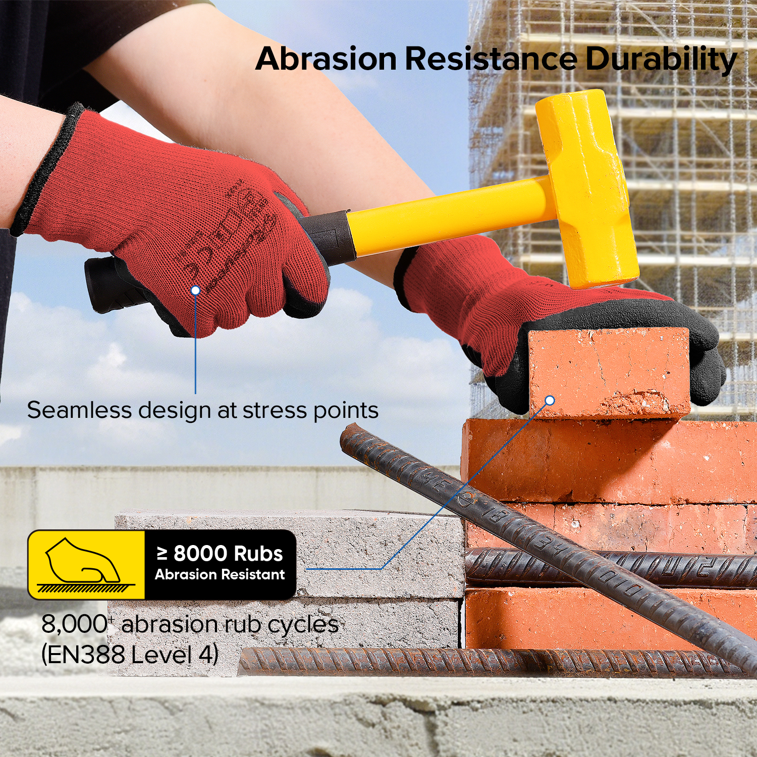 Защитные рабочие перчатки с латексным покрытием LY-3013 Красные