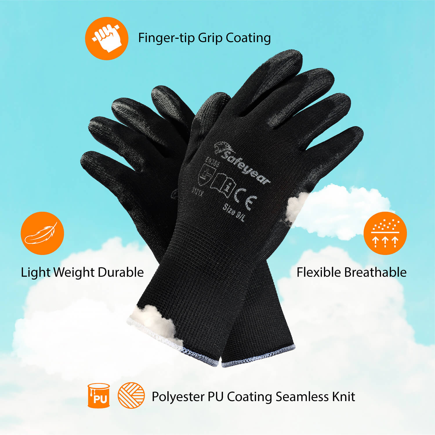 Защитные рабочие перчатки из полиуретана PN8003 