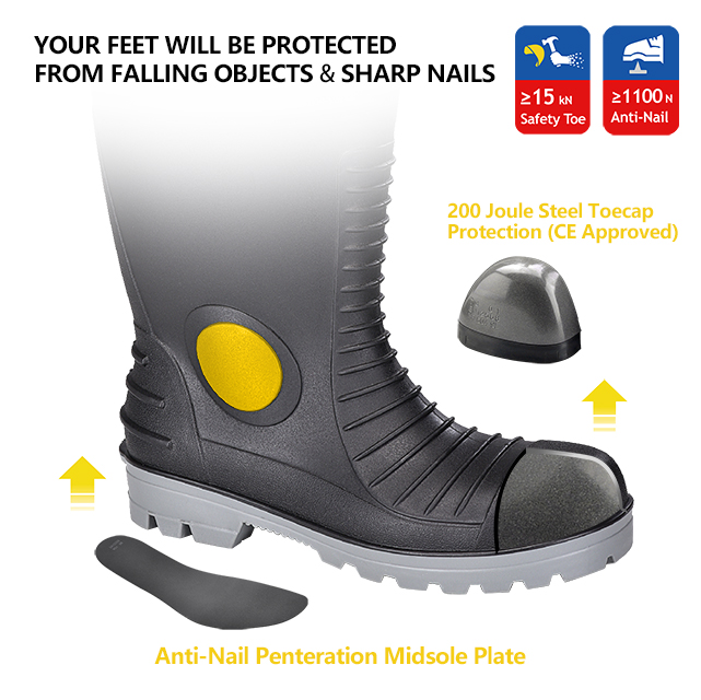 Дождевые ботинки для мужчины водонепроницаемые S5 Steel Toe PVC Boots W-6055 Aqua Guarder