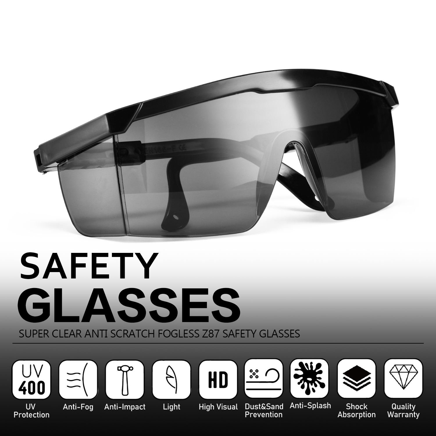  Dark PC Safety Glasses KS102 Black