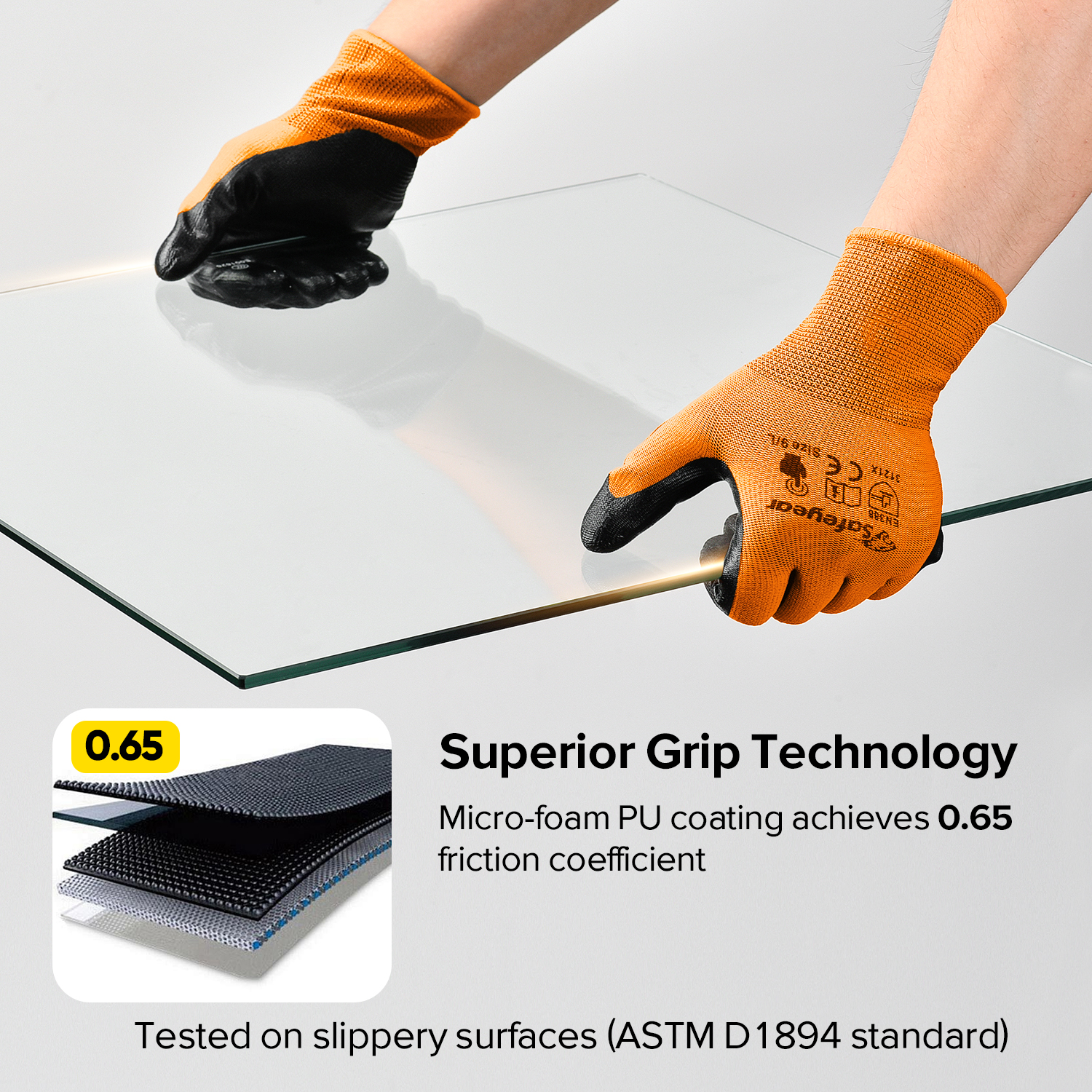 Защитные рабочие перчатки с нитриловым покрытием N1552 Оранжевые