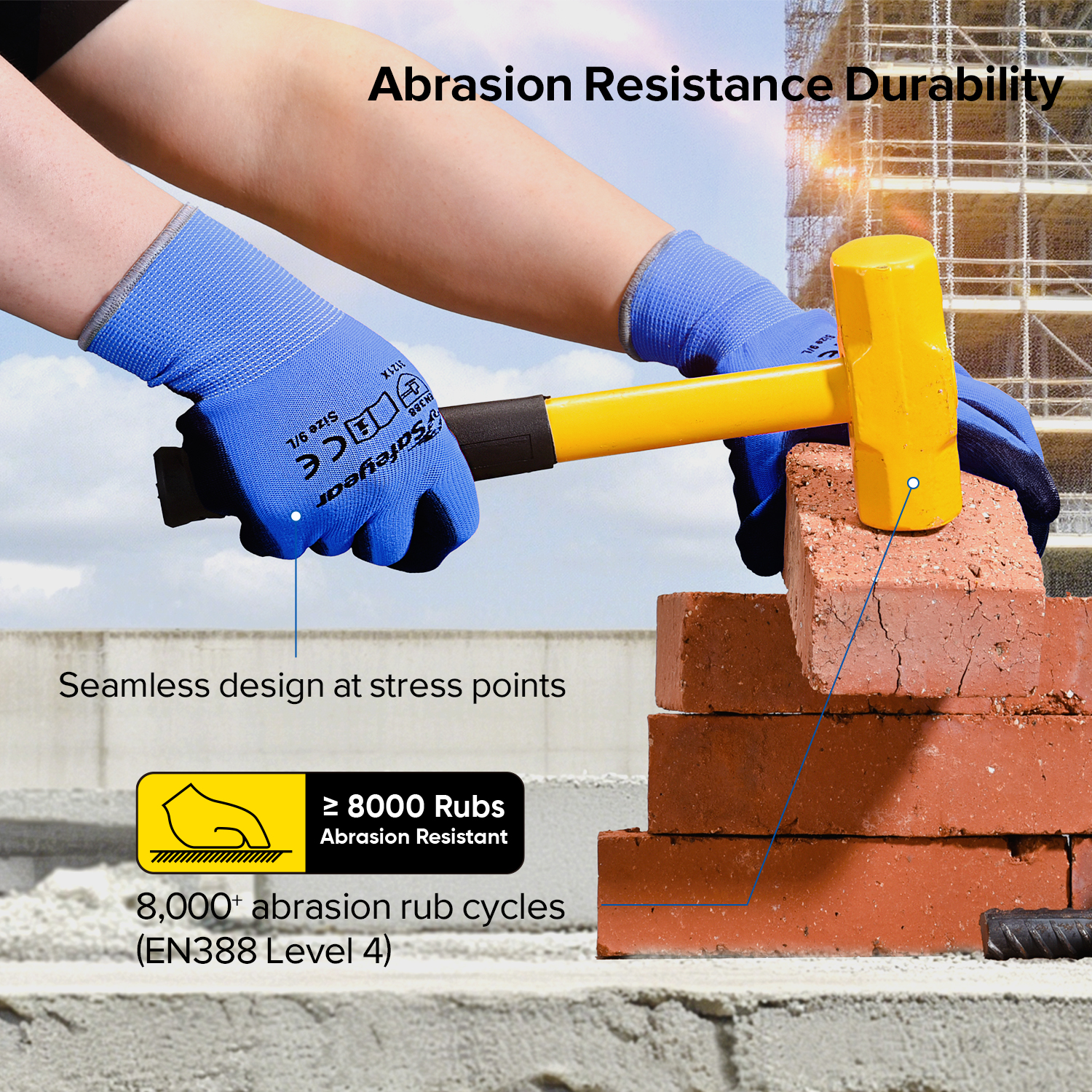 Рабочие перчатки для тяжелых условий эксплуатации с полиуретановым покрытием PN8003 Синие