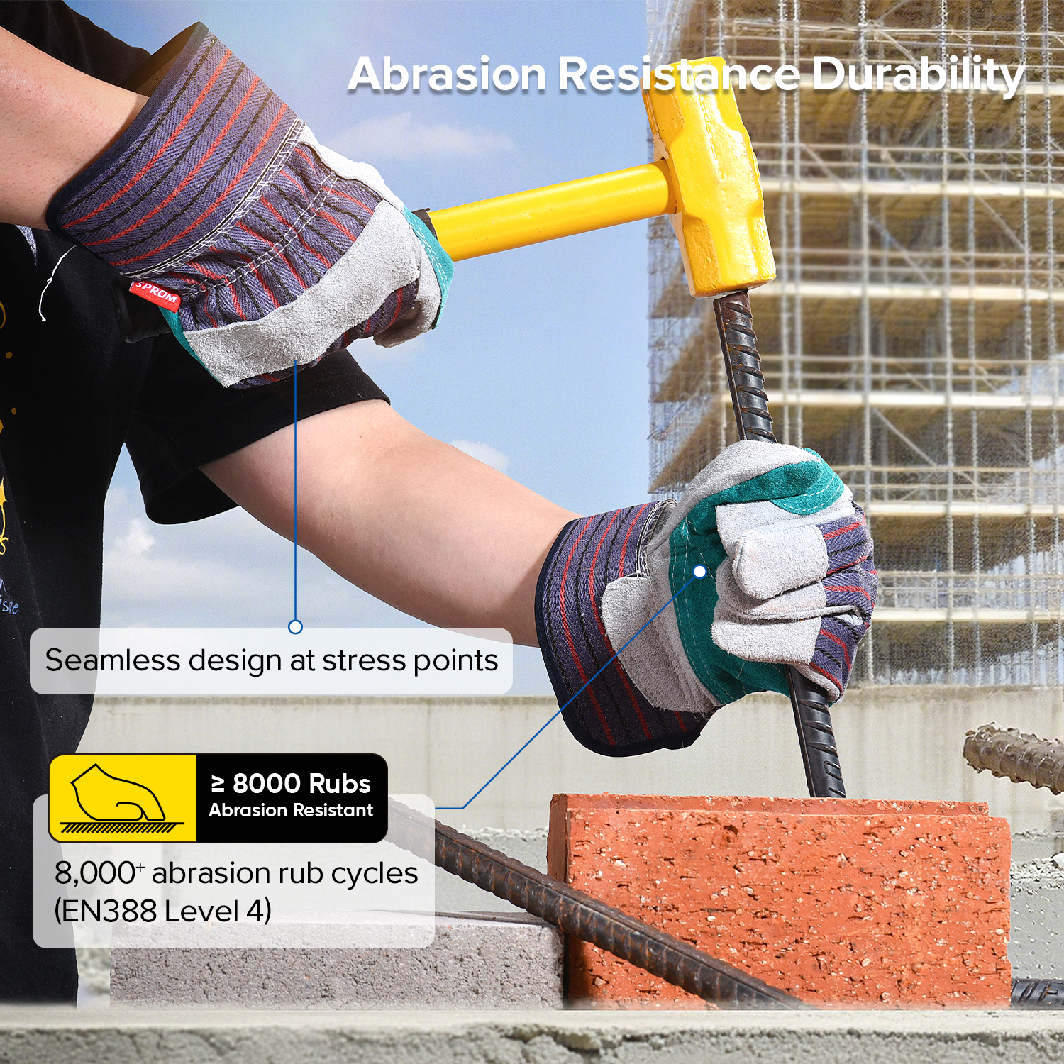 Перчатки против порезов из воловьей кожи ладони. Перчатки FL-1015, синие.