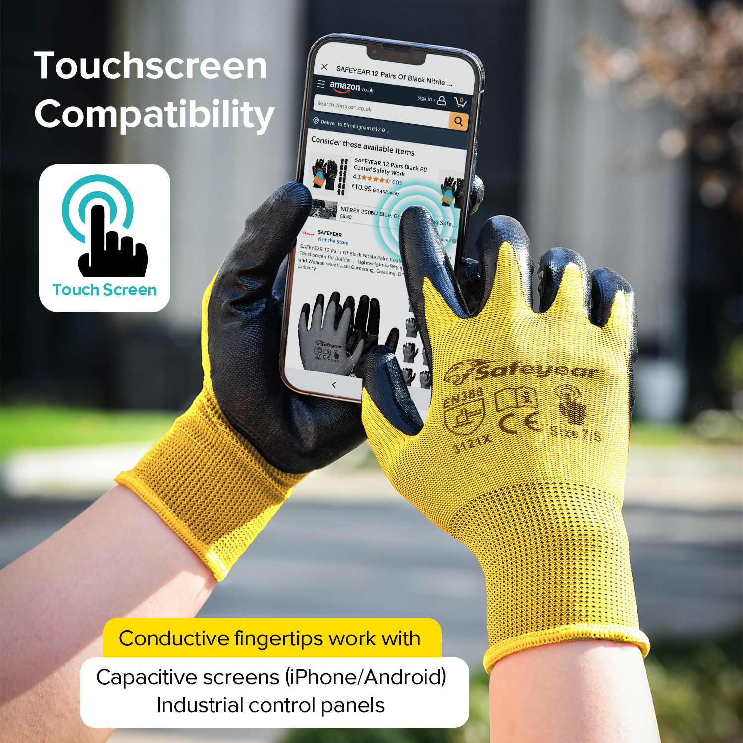 Защитные рабочие перчатки с нитриловым покрытием N1552 Желтые