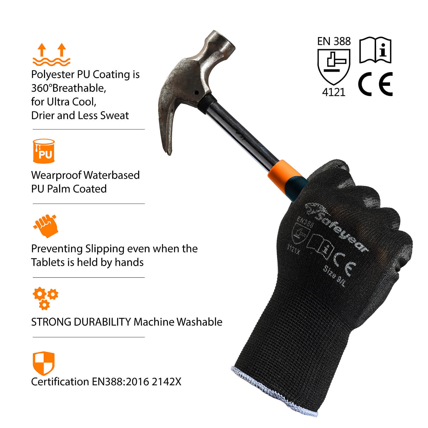 PU, покрытый трудоустройством, перчатки для обеспечения безопасности ZHXPU225B 