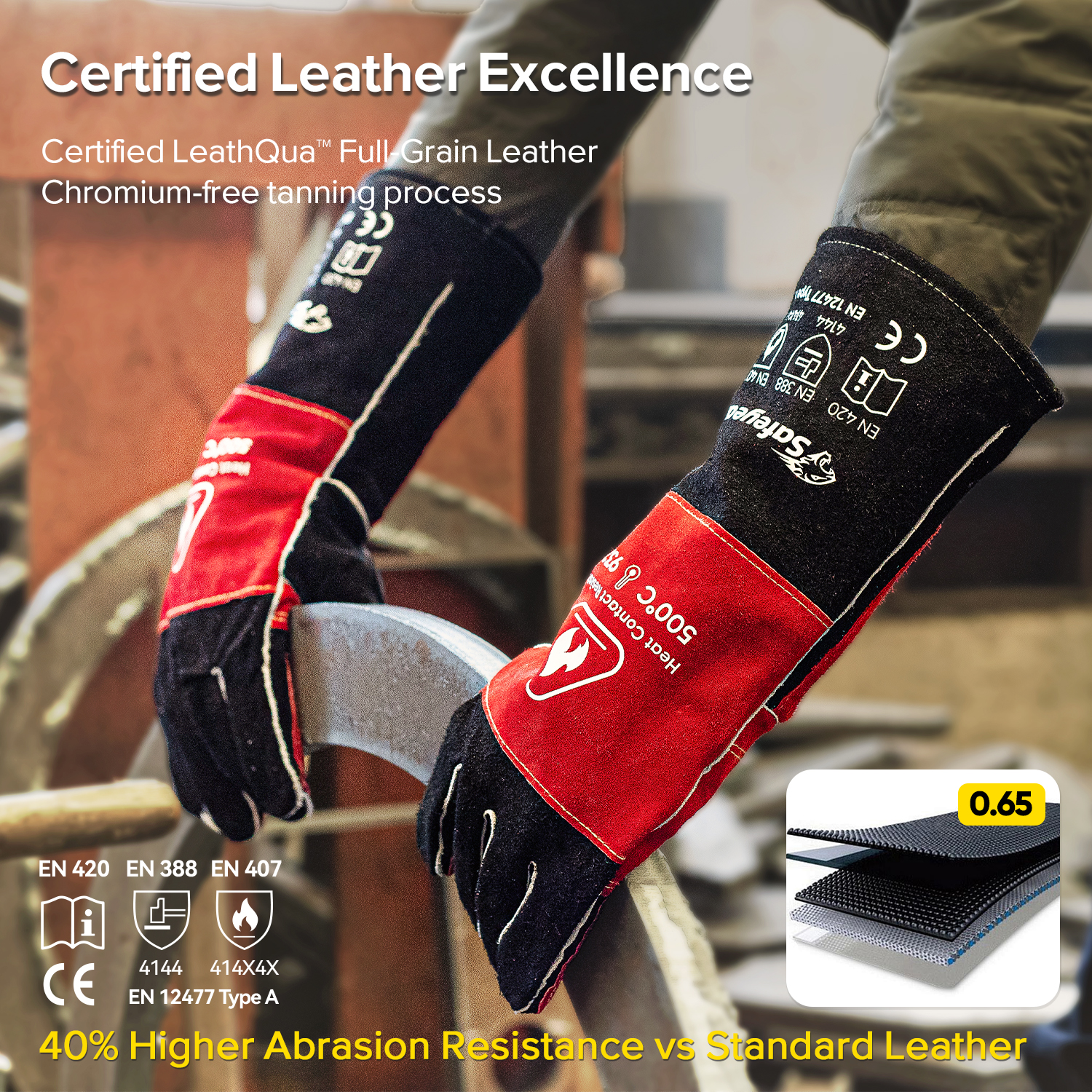 Кожаные сварочные перчатки для MIG/TIG | Тепловая защита (EN 407) FL-1023