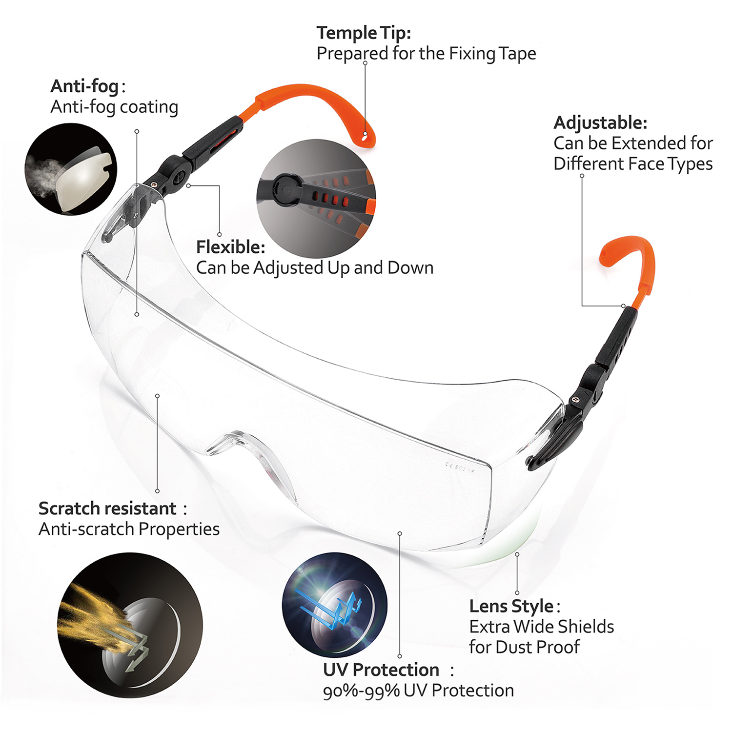 OTG Защитные очки увеличенного размера, надеваемые поверх очков, отпускаемых по рецепту | АНСИ Z87.1 и EN166