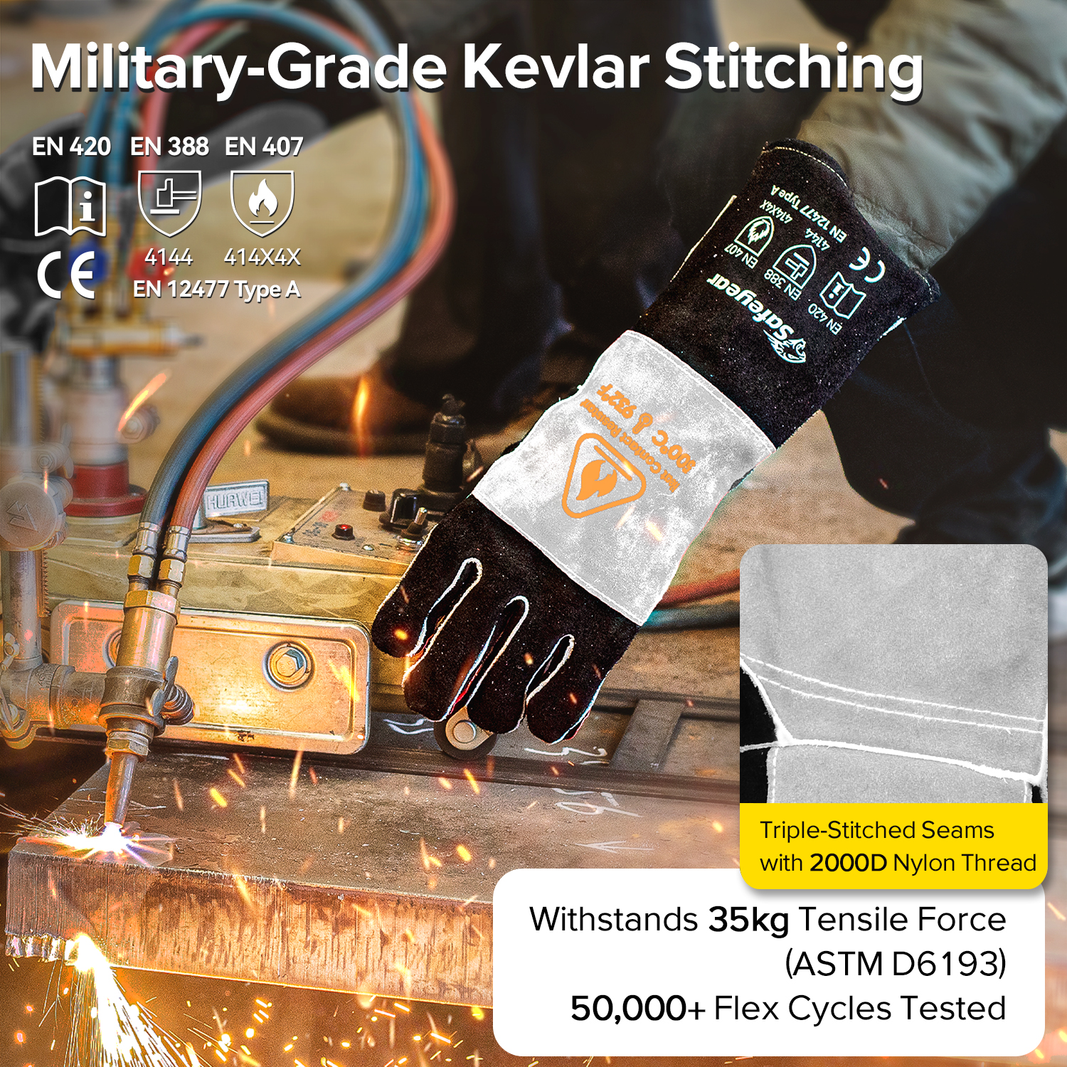 Кожаные сварочные перчатки для MIG/TIG | Тепловая защита (EN 407)