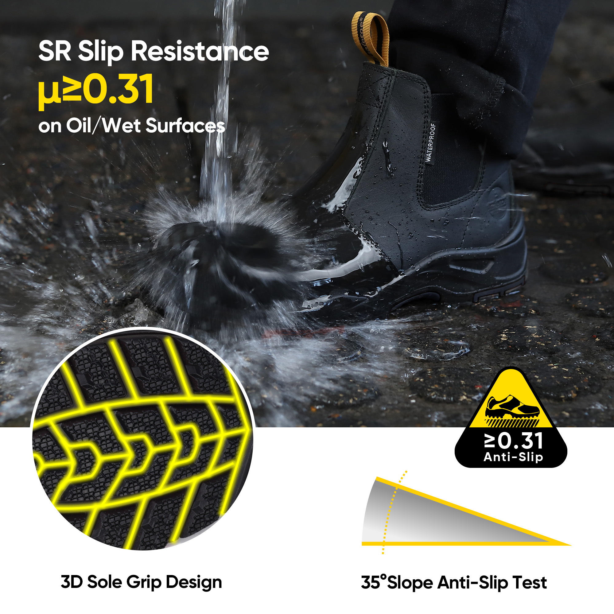 Водонепроницаемые рабочие ботинки Chelsea для горнодобывающей промышленности с композитным носком M-8025NB-BKOC