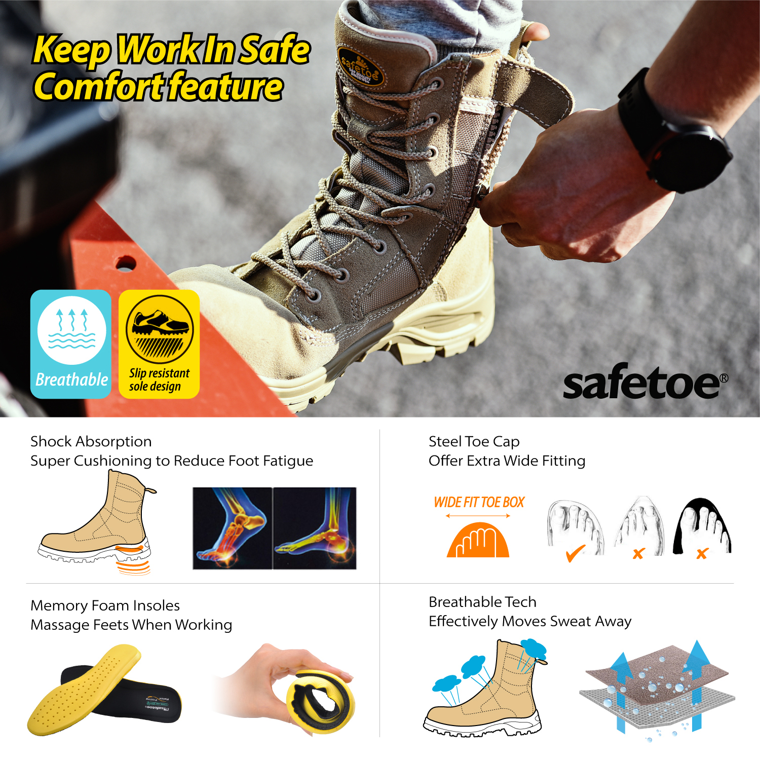 S1P Боевые безопасные рабочие ботинки H-9438 BEIGEE