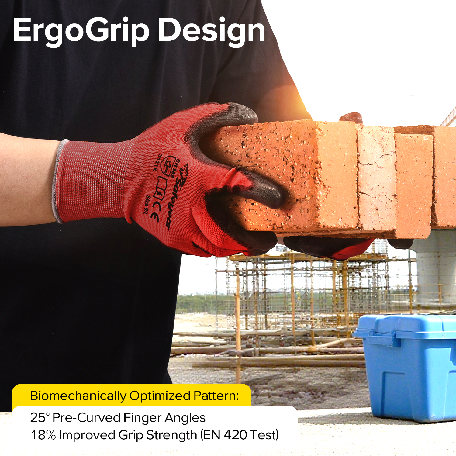 PU с покрытием тяжелых рабочих перчаток PN8003 Red