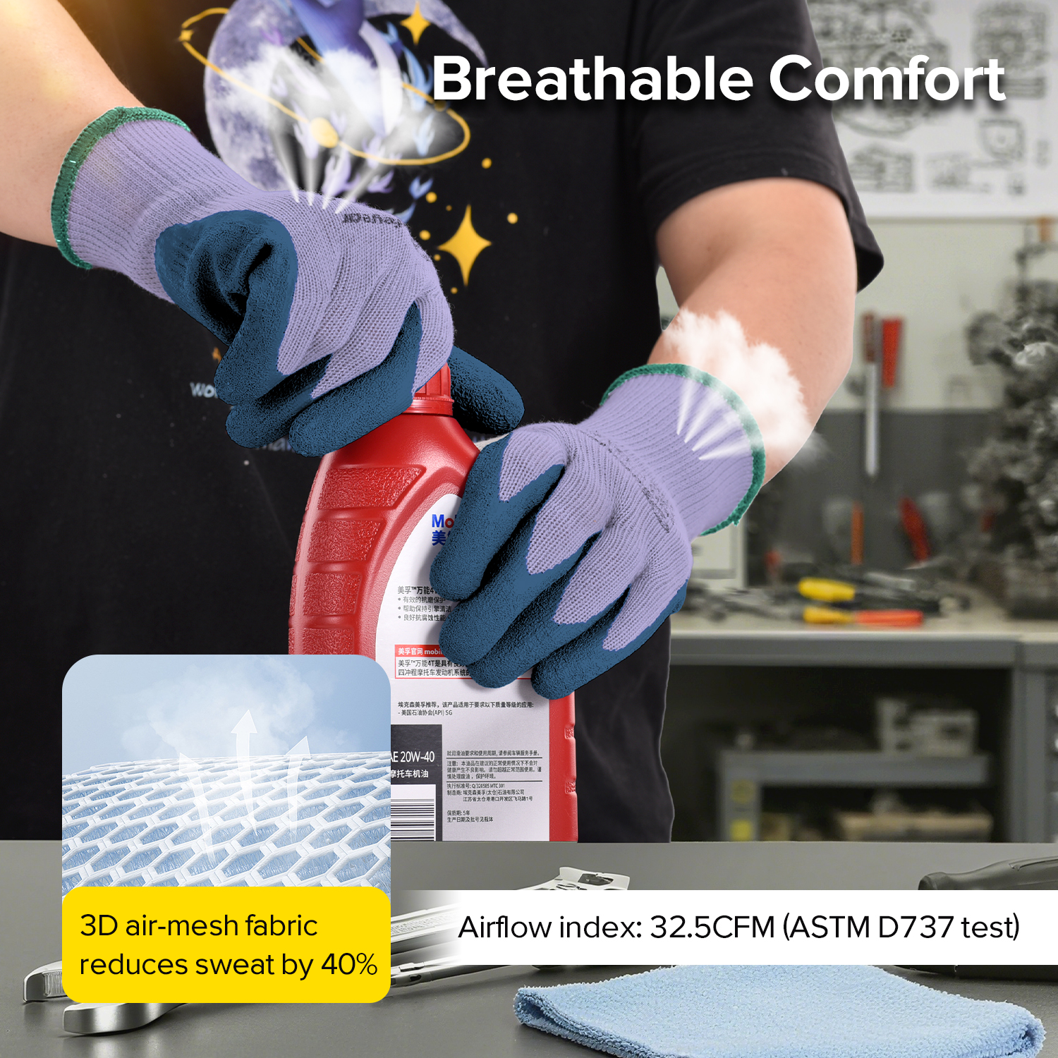 Защитные рабочие перчатки с латексным покрытием LY-3013 Фиолетовые