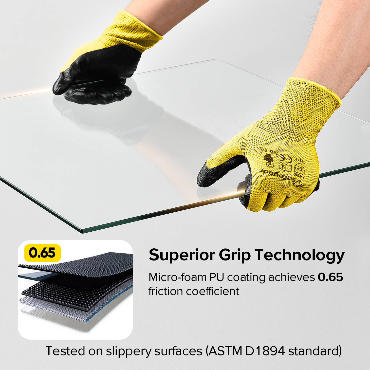 Защитные рабочие перчатки с нитриловым покрытием N1552 Желтые