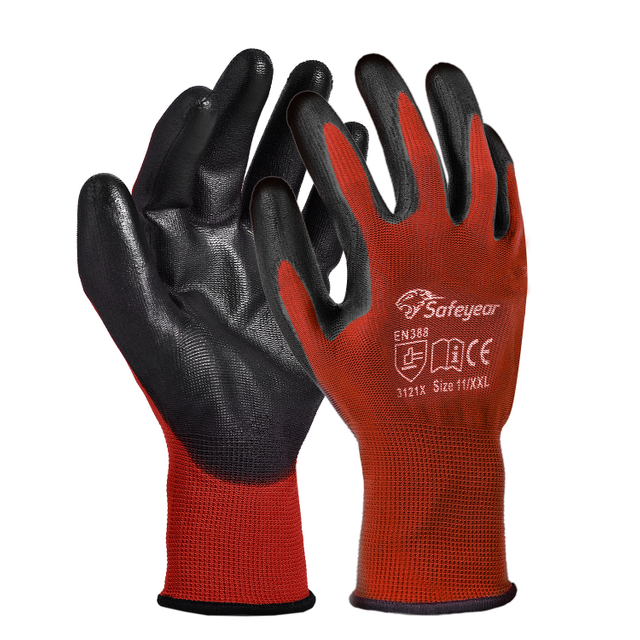 Рабочие перчатки для тяжелых условий эксплуатации с полиуретановым покрытием PN8003 Красные