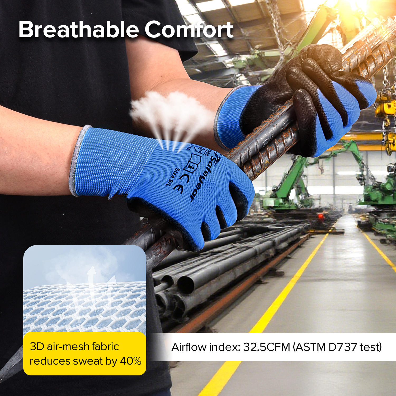 Рабочие перчатки для тяжелых условий эксплуатации с полиуретановым покрытием PN8003 Синие