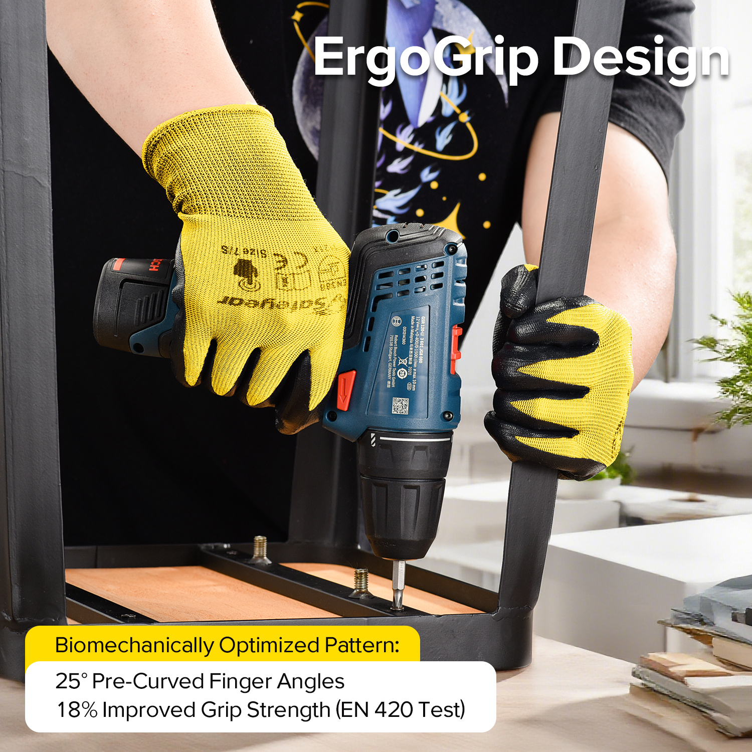 Защитные рабочие перчатки с нитриловым покрытием N1552 Желтые