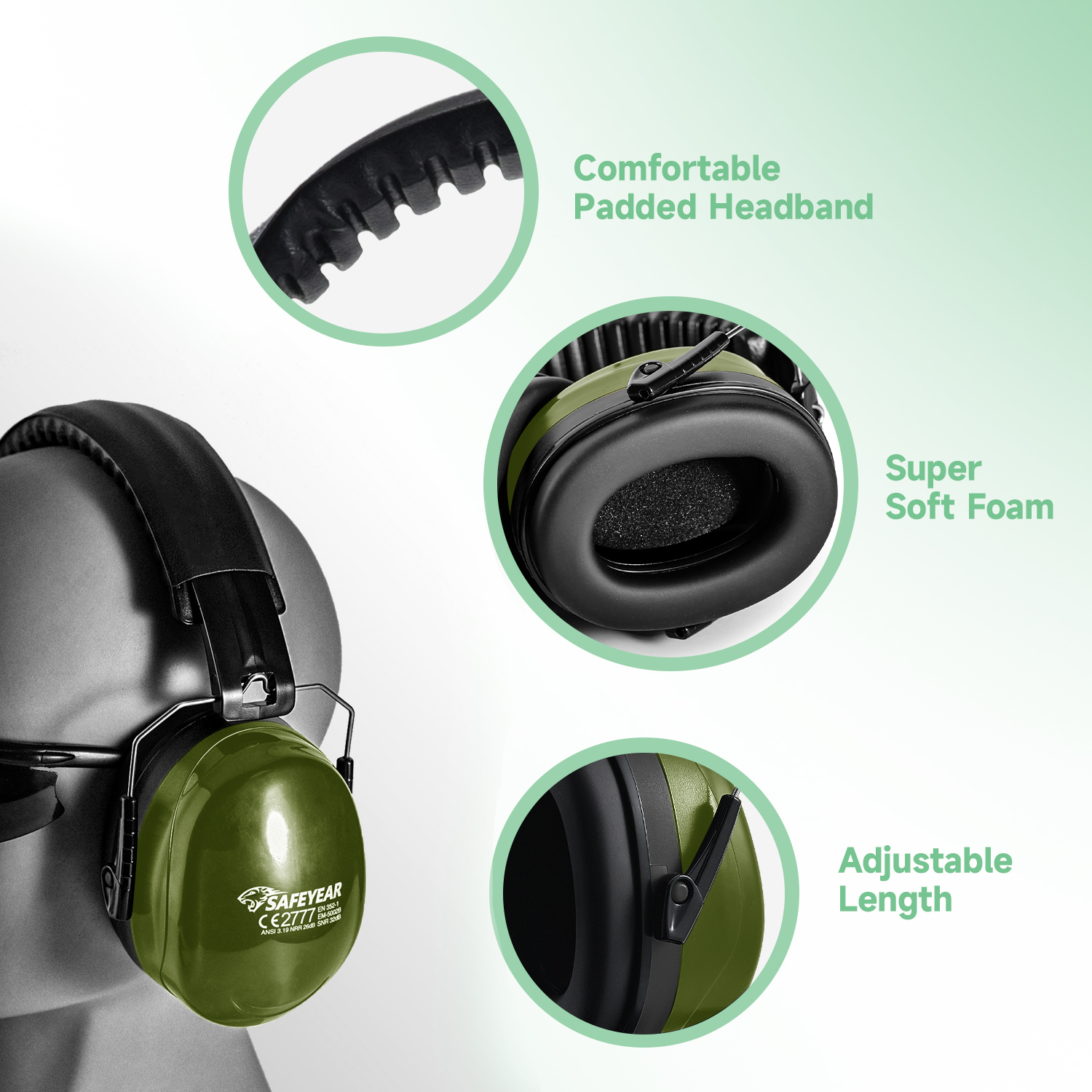 Готовые запасы ABS Защитные ушные муфты EM-5002 Green