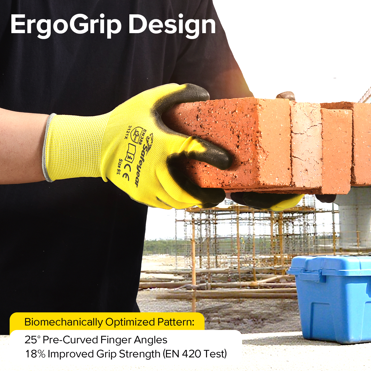 PU с покрытием тяжелых рабочих перчаток PN8003 желтые