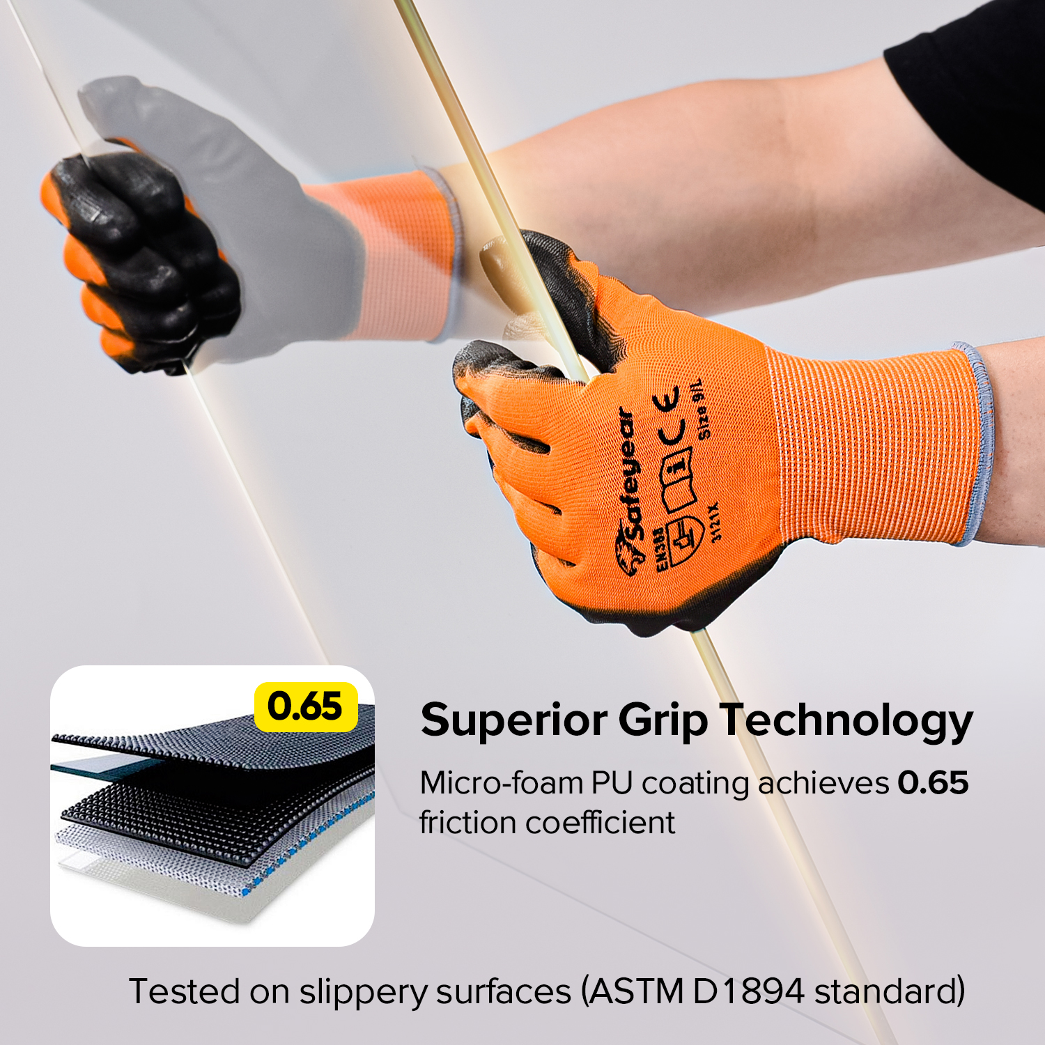 PU с покрытием тяжелых рабочих перчаток PN8003 Orange