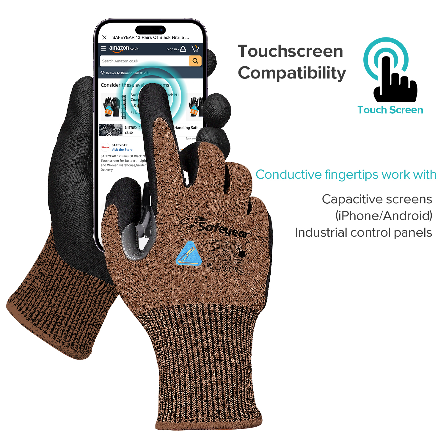 Перчатки для строительных работ Устойчивые к порезам защитные рабочие перчатки PD8045 Коричневый