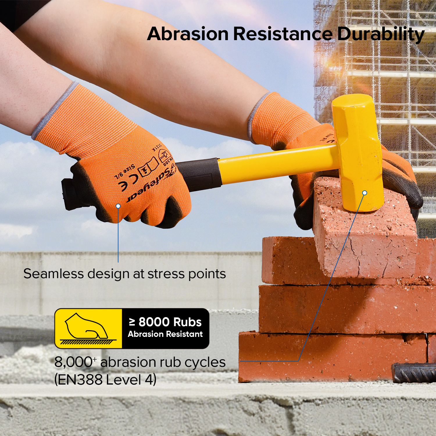 PU с покрытием тяжелых рабочих перчаток PN8003 Orange