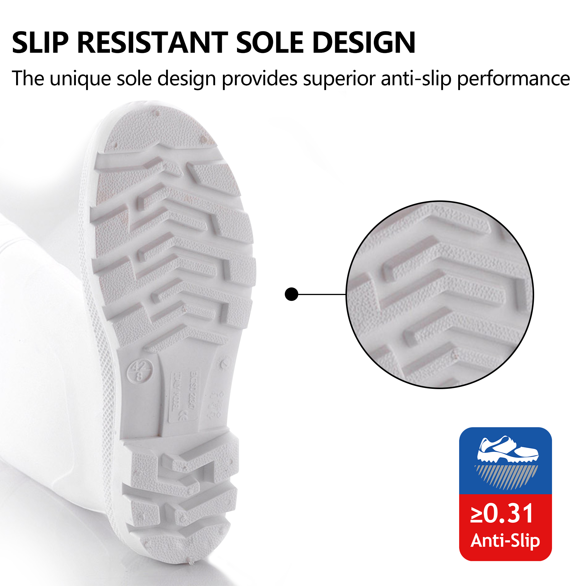 Профессиональные резиновые сапоги — водонепроницаемые рабочие резиновые сапоги из ПВХ для уборки и влажной среды, белые