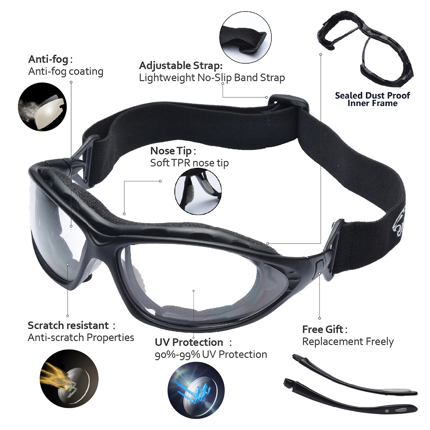 Защитные очки с защитой от запотевания Ультра-комфорт с мягкой внутренней пеной | ANSI Z87.1 и EN166 SG002