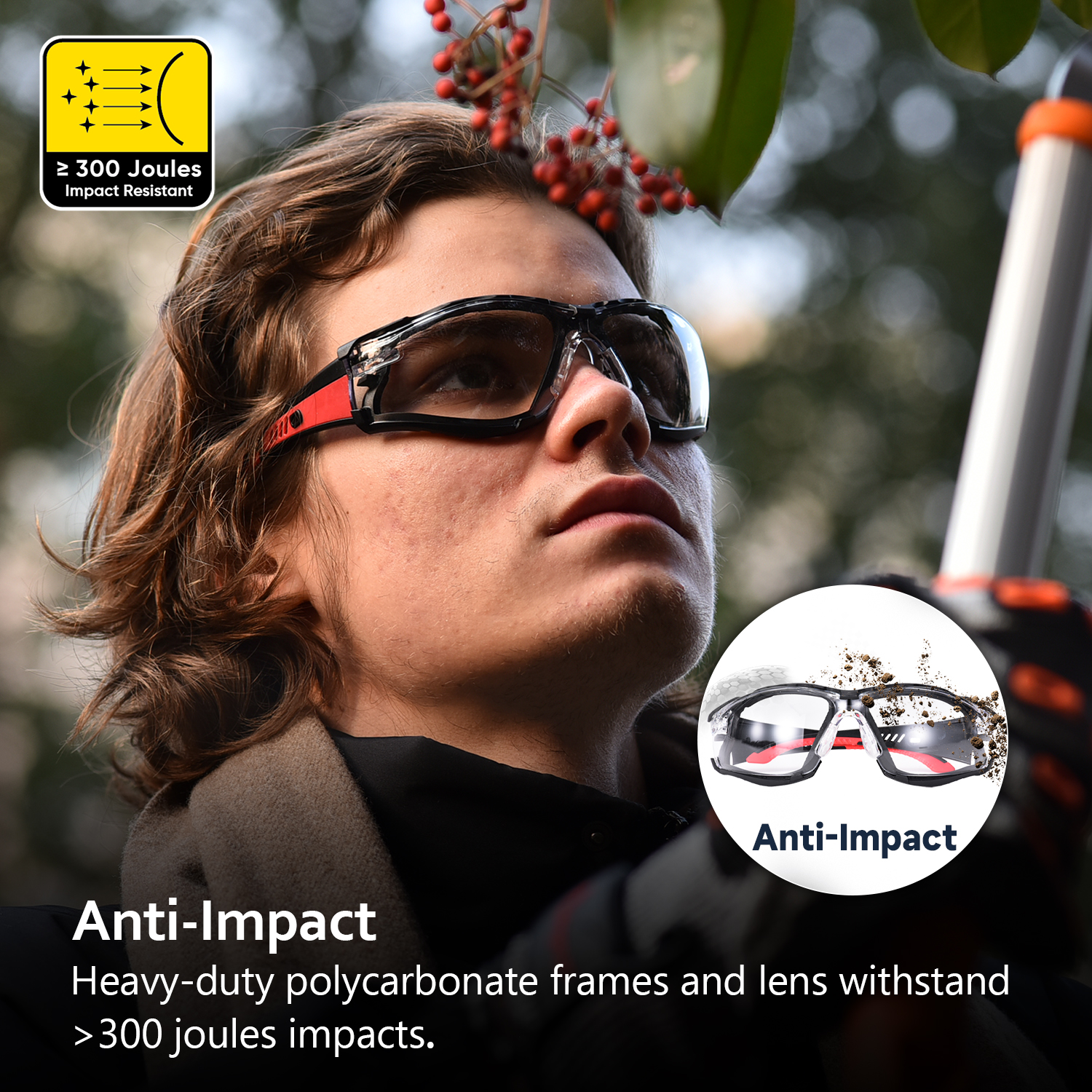 Противозапотевающие защитные очки для пыльных рабочих мест с пенопластовой подкладкой | ANSI Z87.1 и EN166 SG037 Красный