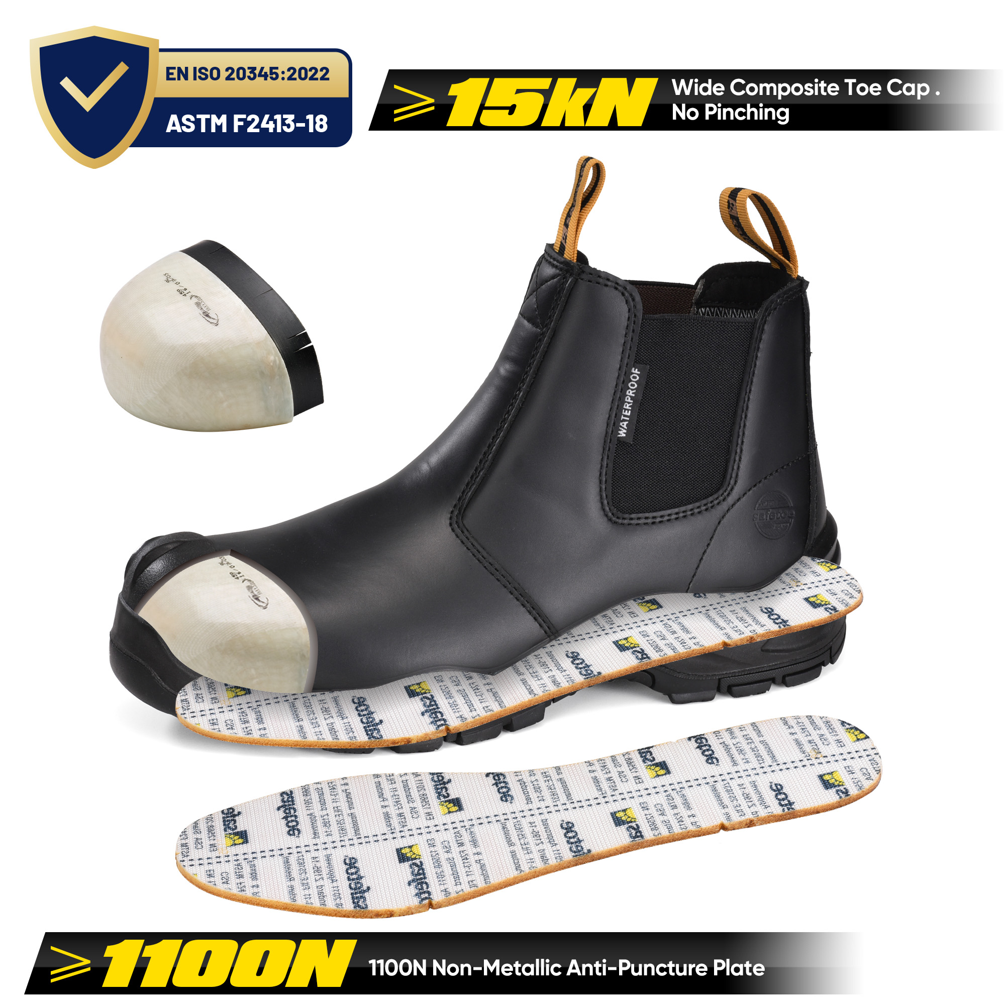 Водонепроницаемые рабочие ботинки Chelsea для горнодобывающей промышленности с композитным носком M-8025NB-BKOC
