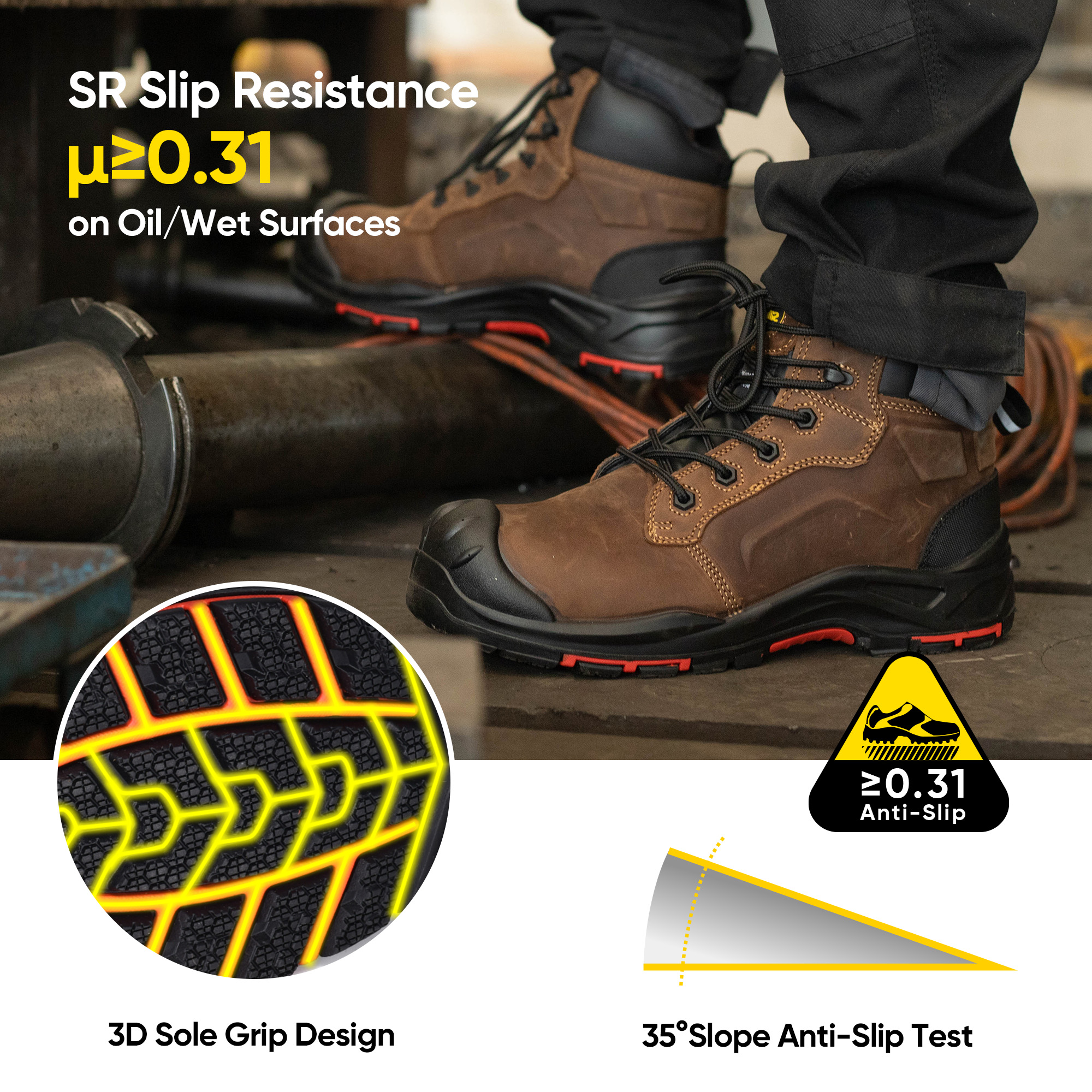 Рабочие безопасные ботинки Верхние масла и устойчивое к скольжению M-8552