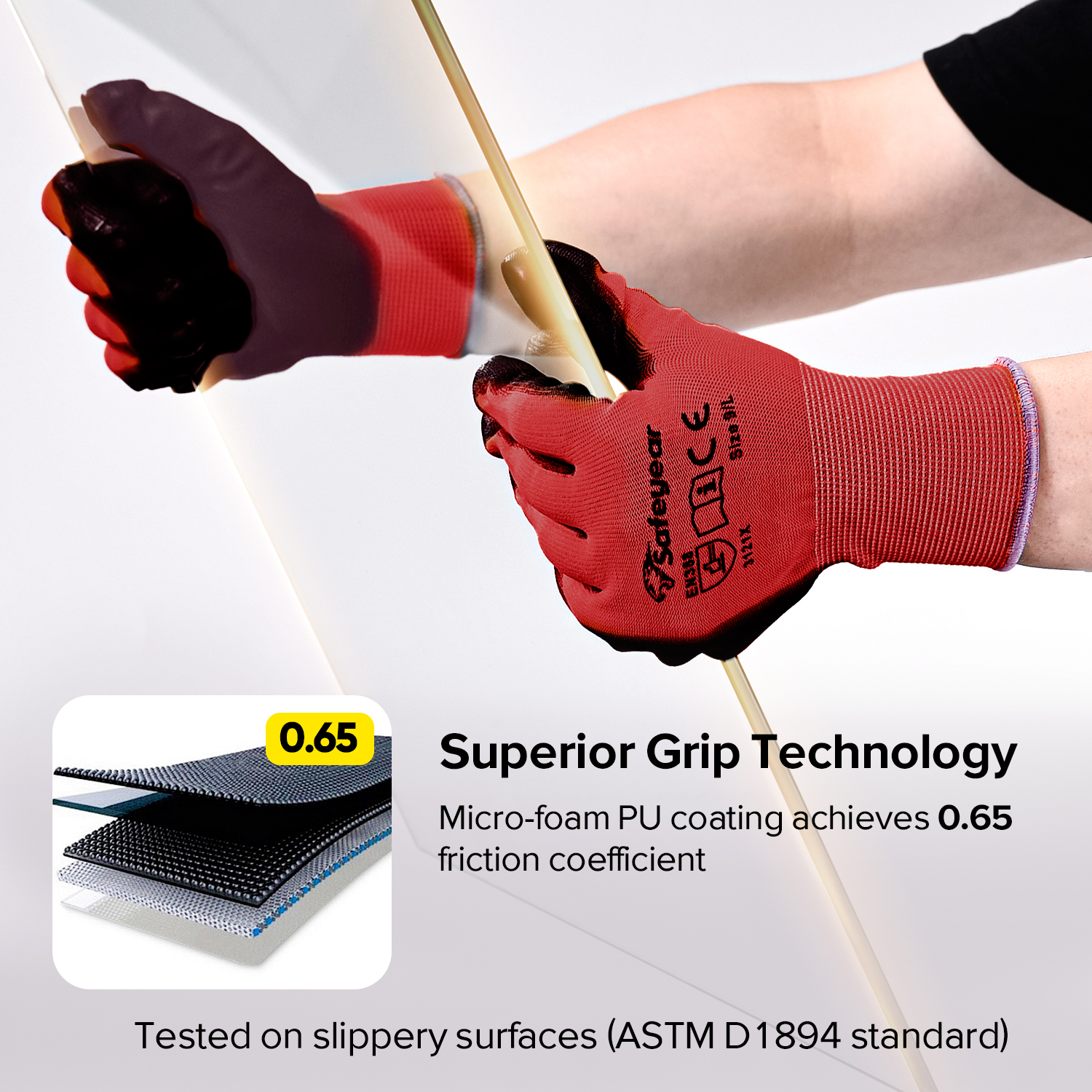 PU с покрытием тяжелых рабочих перчаток PN8003 Red